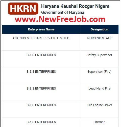 HKRN Enterprises Nursing Staff Supervisor Fireman Vacancy