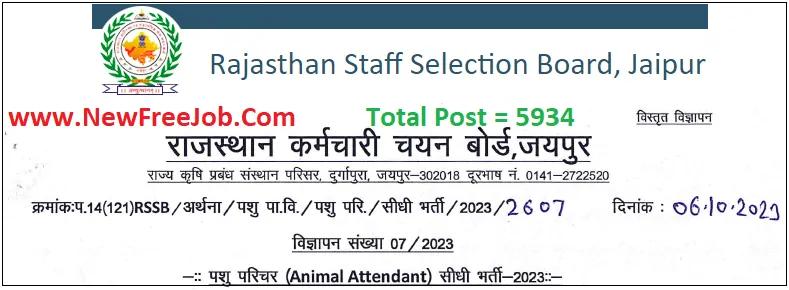 Rajasthan RSMSSB Animal Attendant 5934 Vacancy 2023