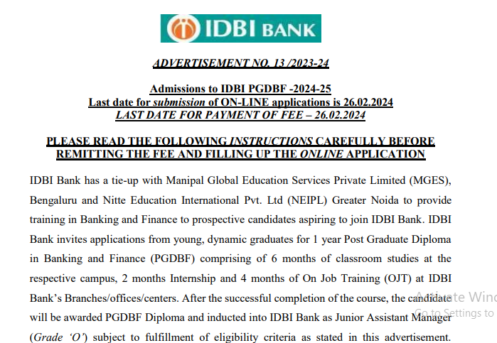 IDBI Bank JAM Vacancy 2024 Online Form