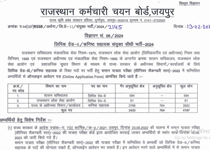 RSMSSB LDC And Junior And Assistant Vacancy 2024 Apply Online