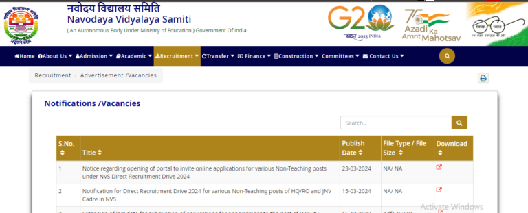 NVS Non-Teaching Recruitment 2024 Online Form
