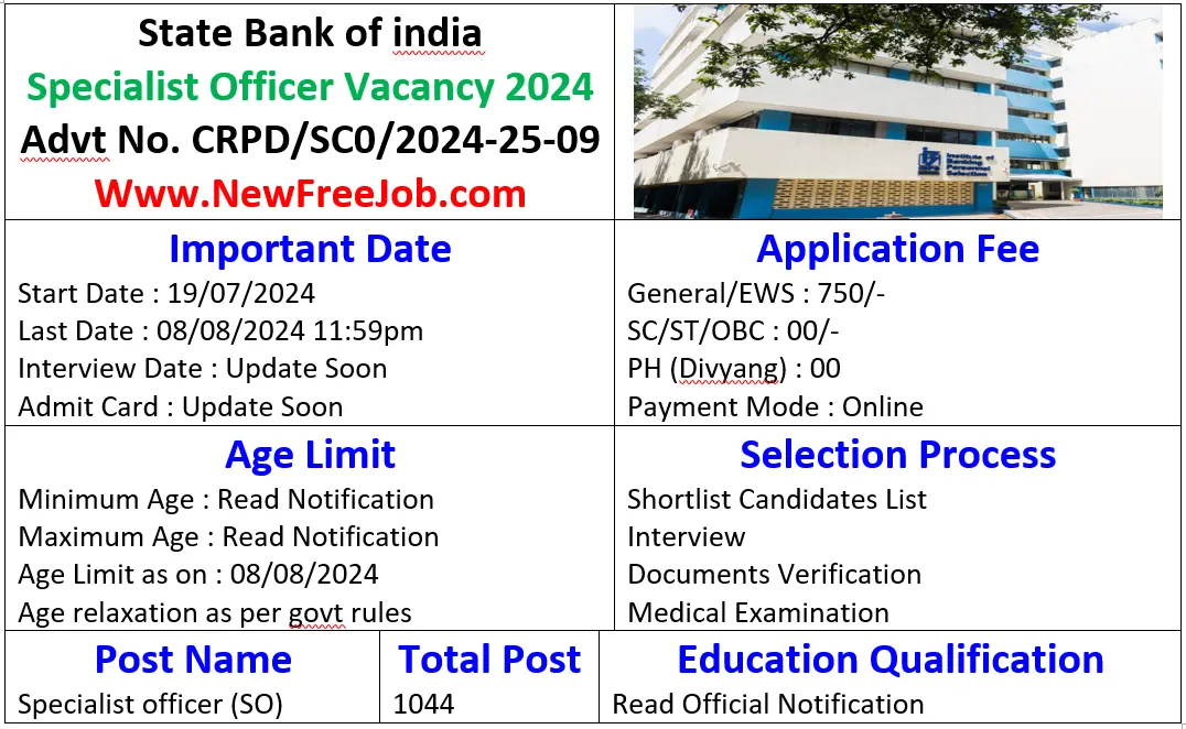 SBI Specialist Officer Vacancy 2024