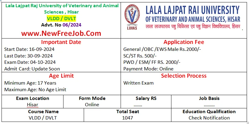 LUVAS VLDD DVLT Admission Form 2024-25