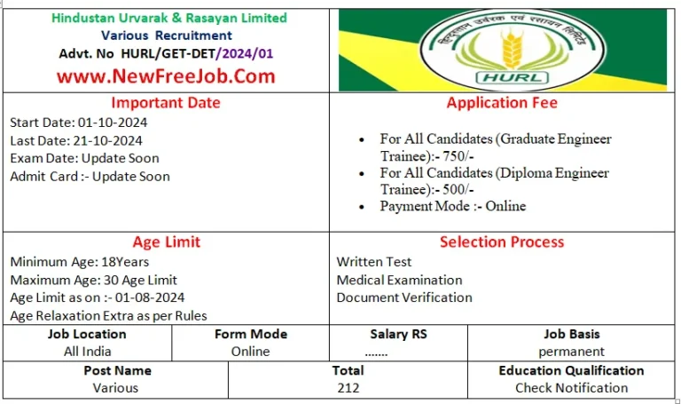 HURL Recruitment 2024
